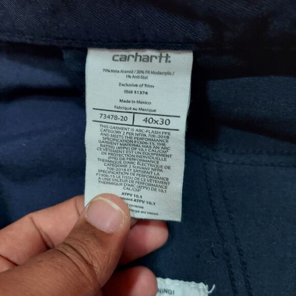 Carhartt FR Flame Resistant 73478-20 Dungaree Fit Pants Mens 40x30 Navy - Picture 4 of 9
